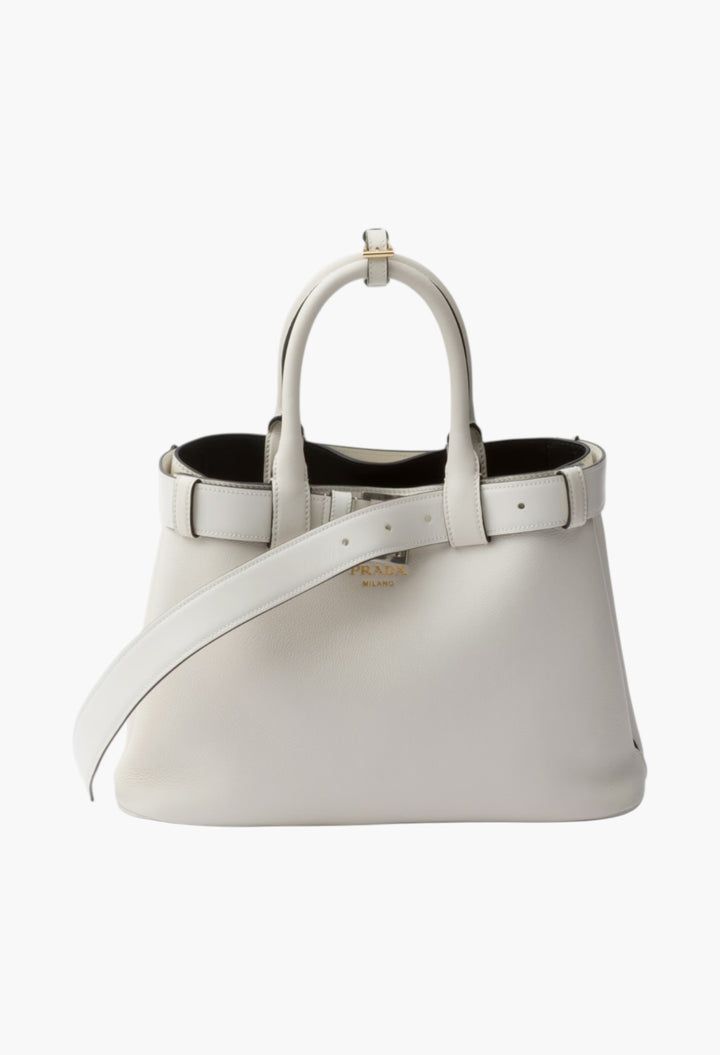 White/Black - Prada Buckle Small Leather Handbag With Belt - GLAM MODA