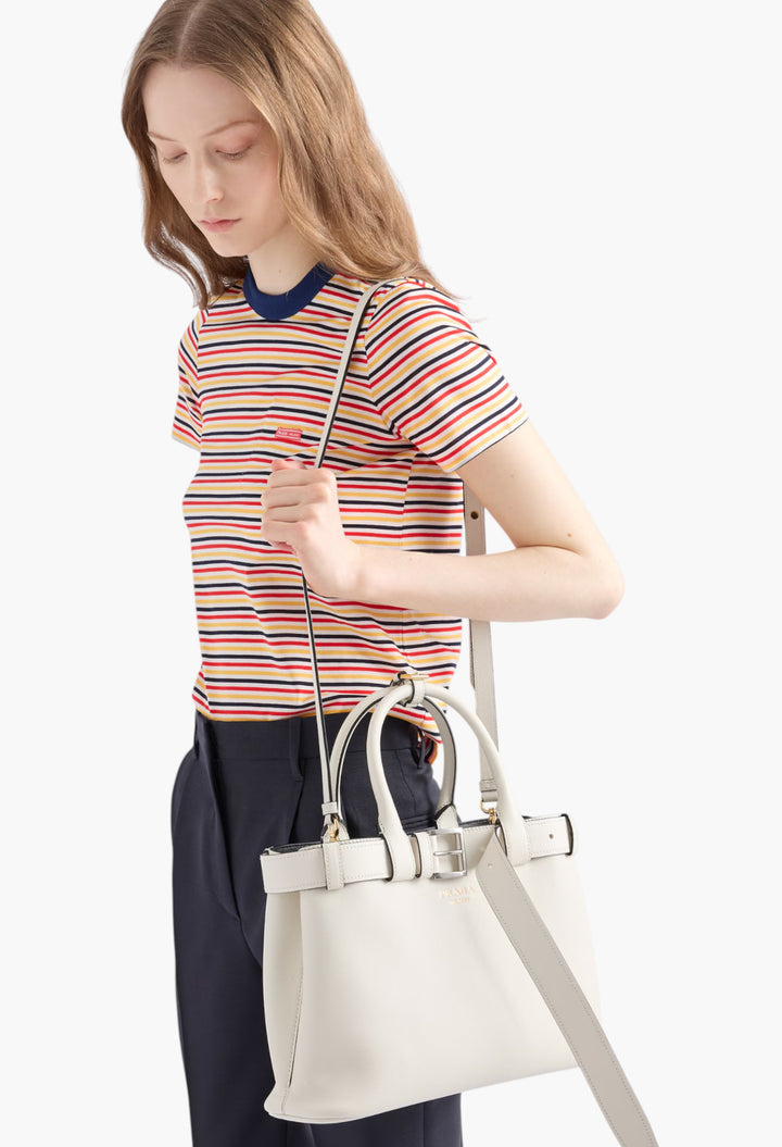 White/Black - Prada Buckle Small Leather Handbag With Belt - GLAM MODA