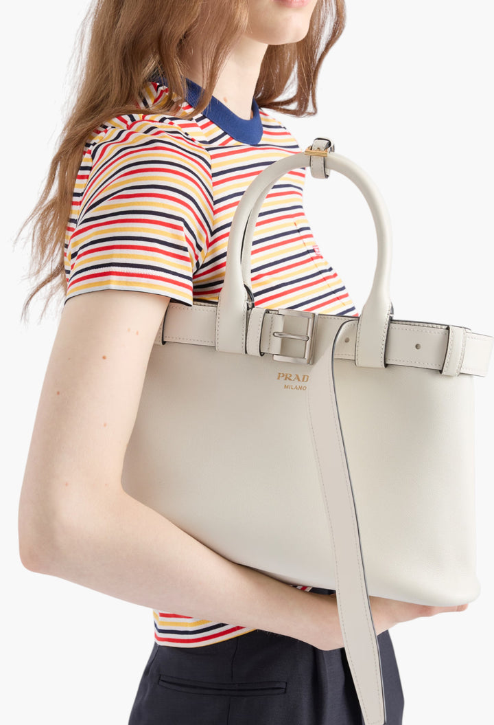 White/Black - Prada Buckle Small Leather Handbag With Belt - GLAM MODA
