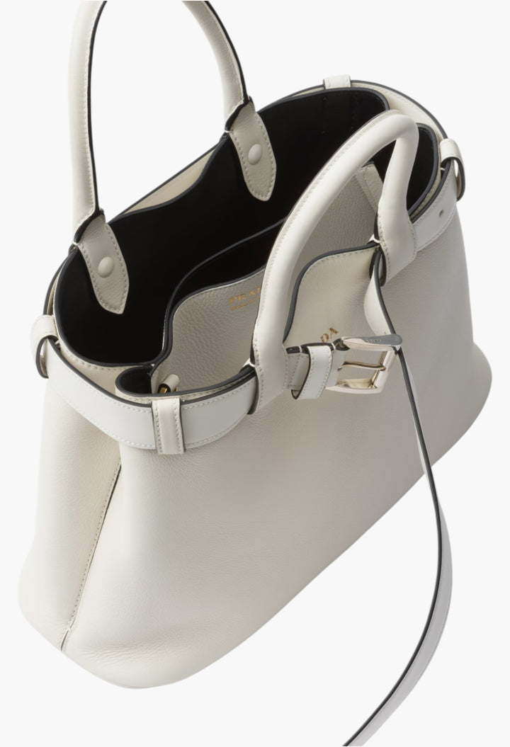 White/Black - Prada Buckle Small Leather Handbag With Belt - GLAM MODA