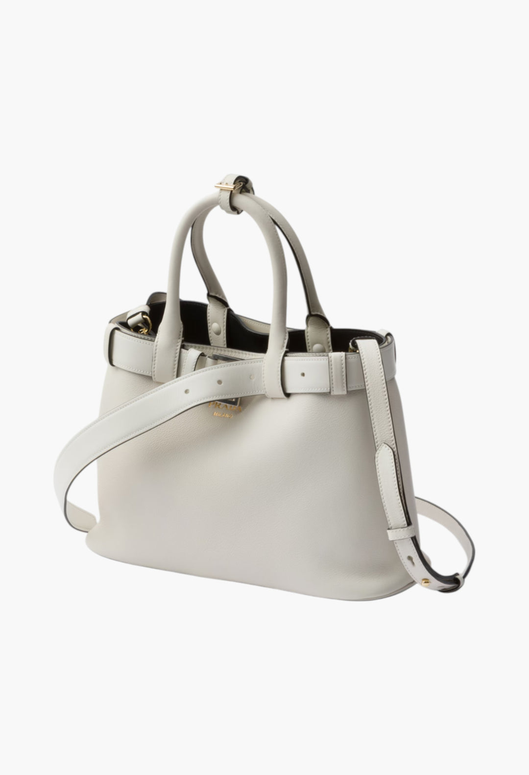 White/Black - Prada Buckle Small Leather Handbag With Belt - GLAM MODA