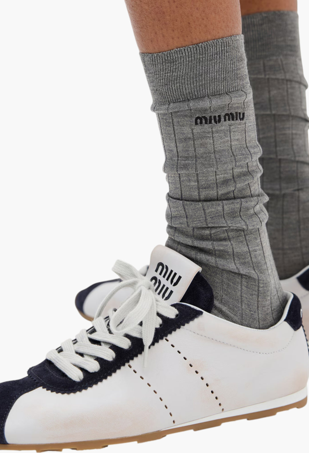 White/Blue - Plume Nappa Leather And Suede Sneakers - GLAM MODA