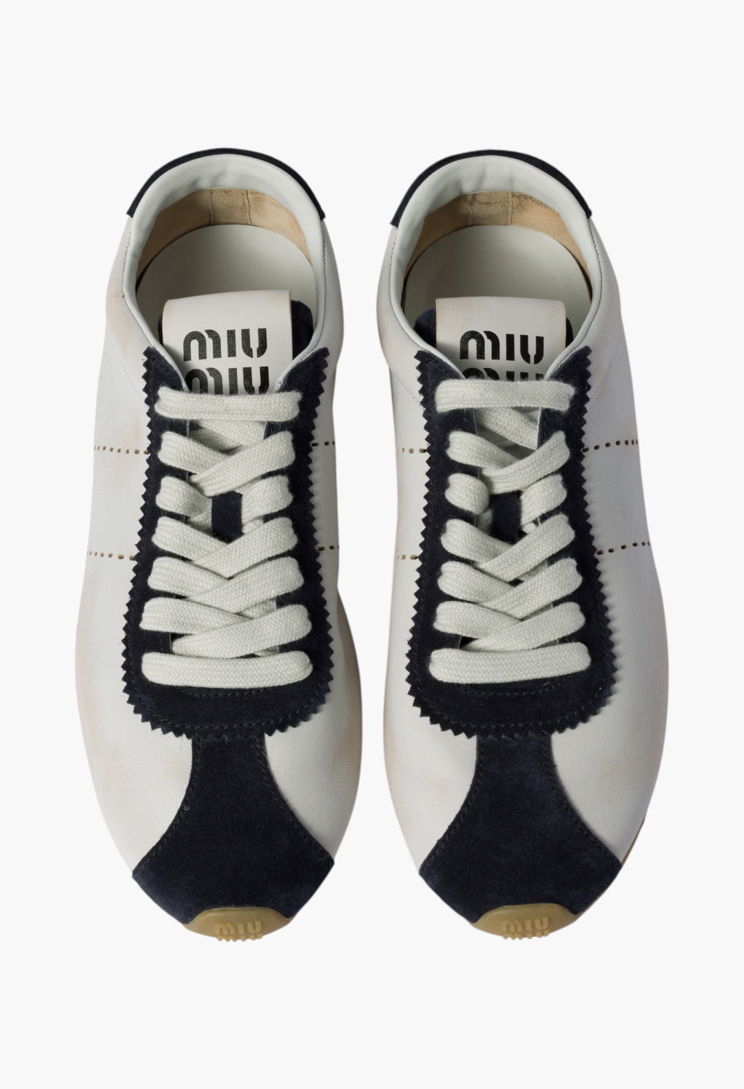 White/Blue - Plume Nappa Leather And Suede Sneakers - GLAM MODA