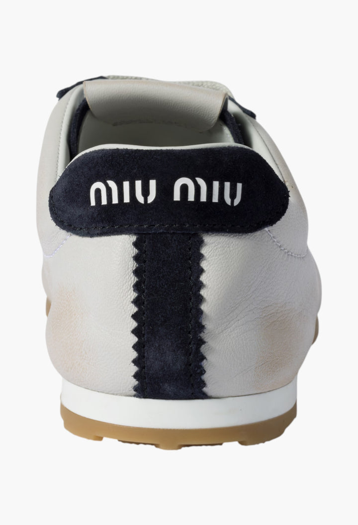 White/Blue - Plume Nappa Leather And Suede Sneakers - GLAM MODA