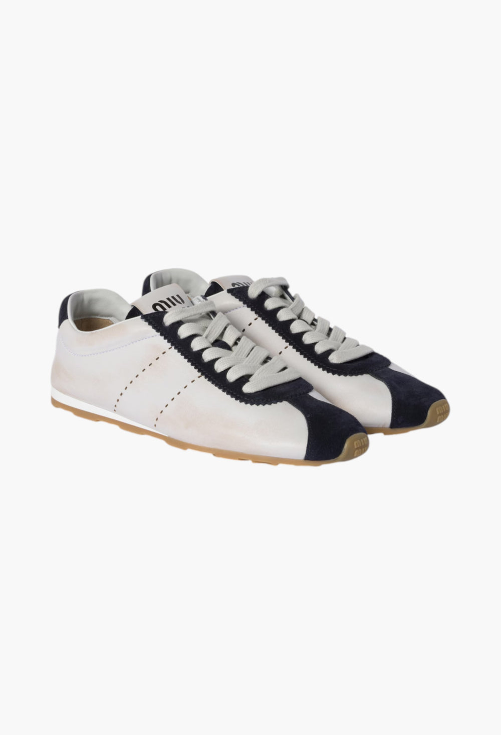 White/Blue - Plume Nappa Leather And Suede Sneakers - GLAM MODA