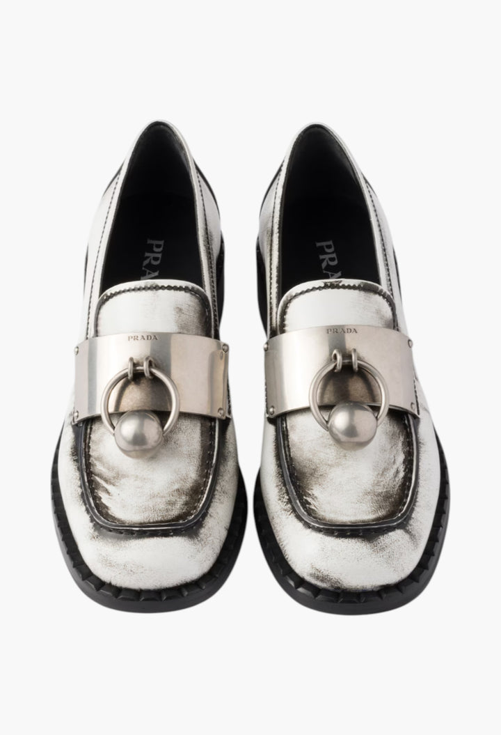 White - Brushed Leather Loafers With Metal Details - GLAM MODA