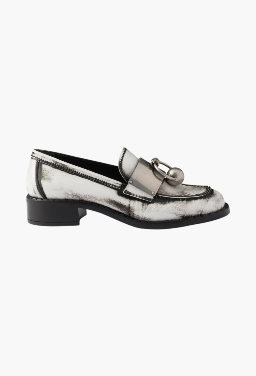 White - Brushed Leather Loafers With Metal Details - GLAM MODA