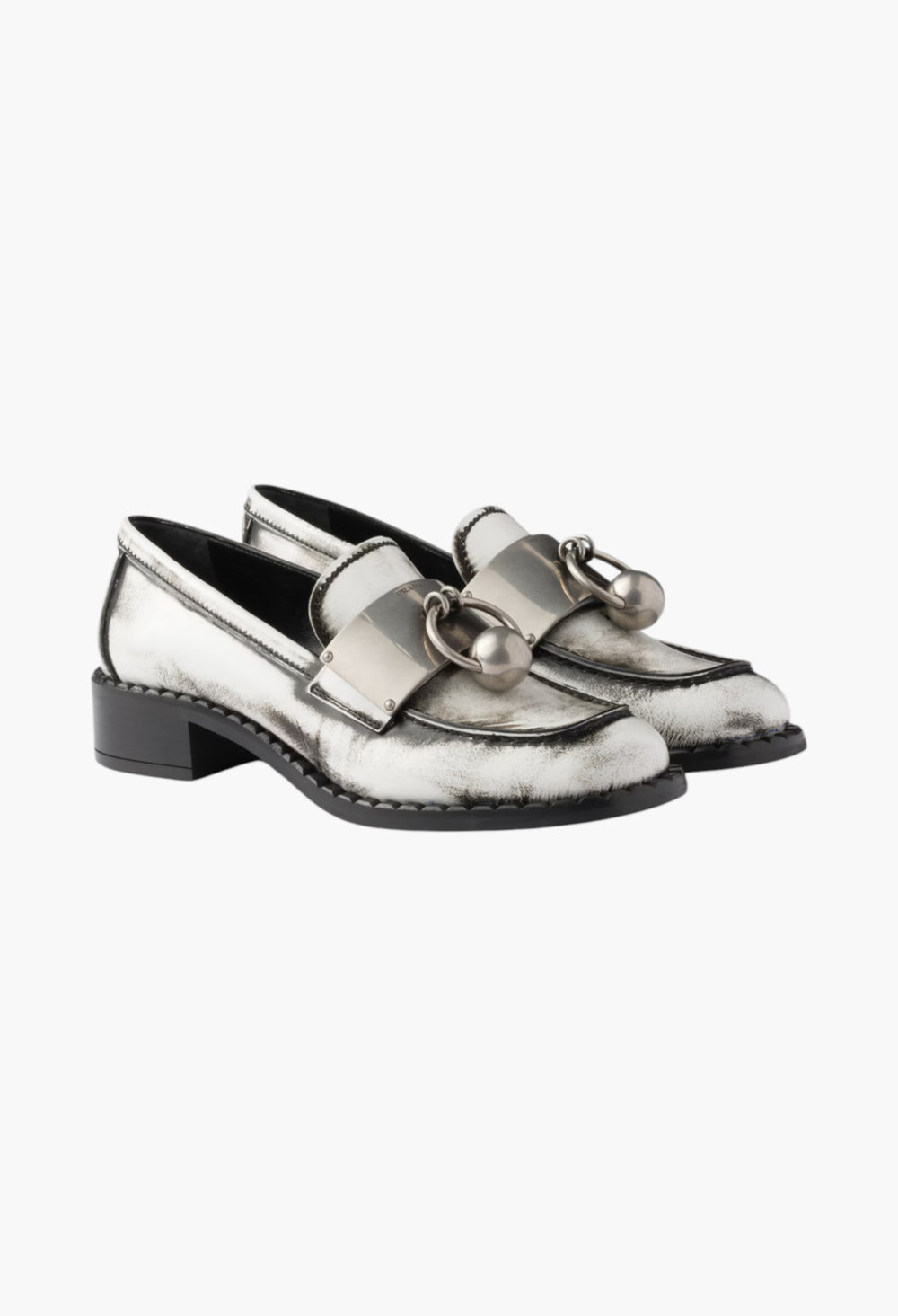 White - Brushed Leather Loafers With Metal Details - GLAM MODA