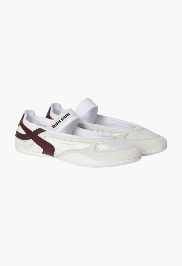 White/Burgundy - Gymnasium Technical Fabric And Suede Ballerinas