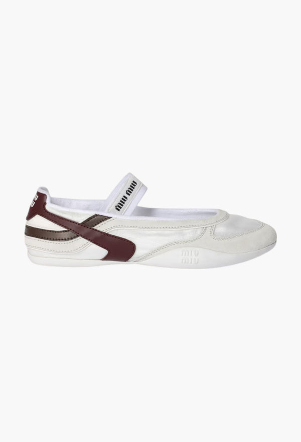 White/Burgundy - Gymnasium Technical Fabric And Suede Ballerinas