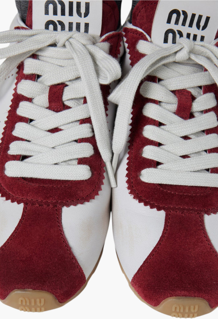 White/Cerise - Plume Nappa Leather And Suede Sneakers - GLAM MODA