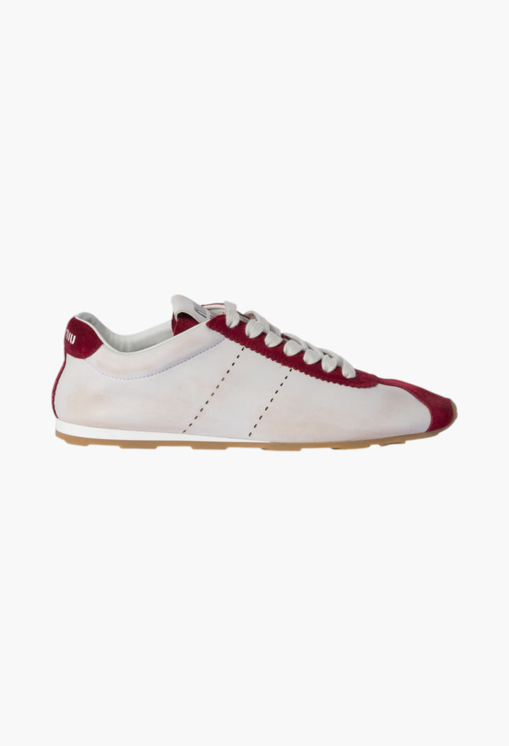 White/Cerise - Plume Nappa Leather And Suede Sneakers - GLAM MODA