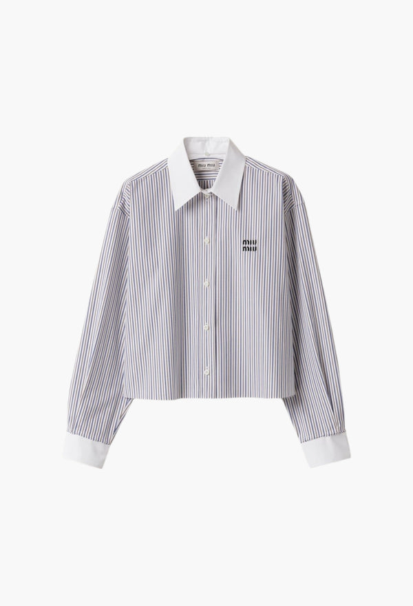 White/Cocoa Brown - Striped Poplin Shirt