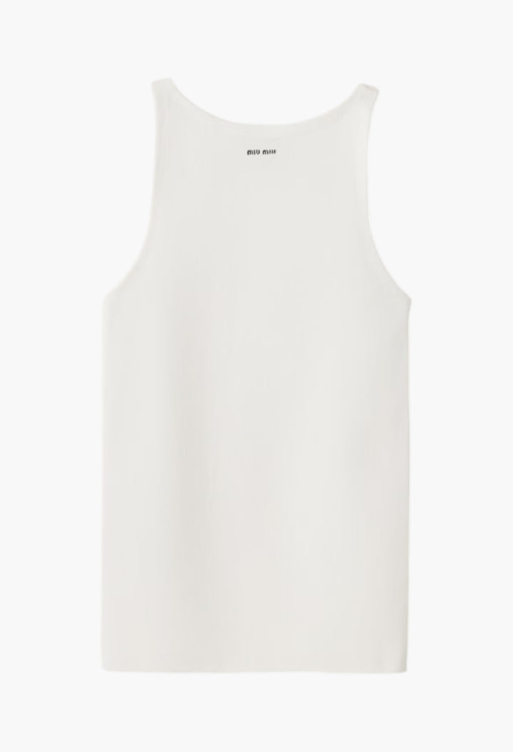 White - Cotton Knit Tank Top - GLAM MODA