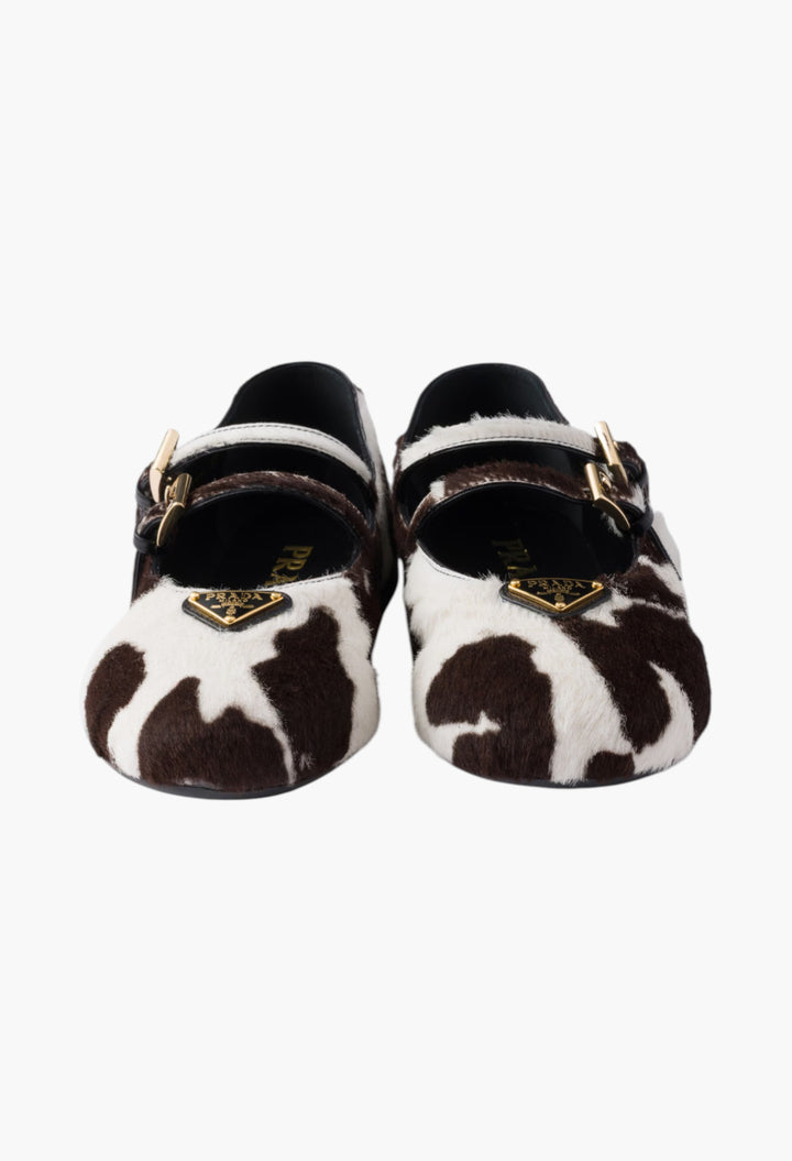 White/Dark Brown - Printed Leather Ballerinas - GLAM MODA