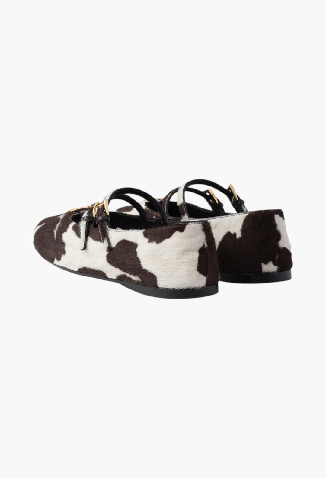 White/Dark Brown - Printed Leather Ballerinas - GLAM MODA