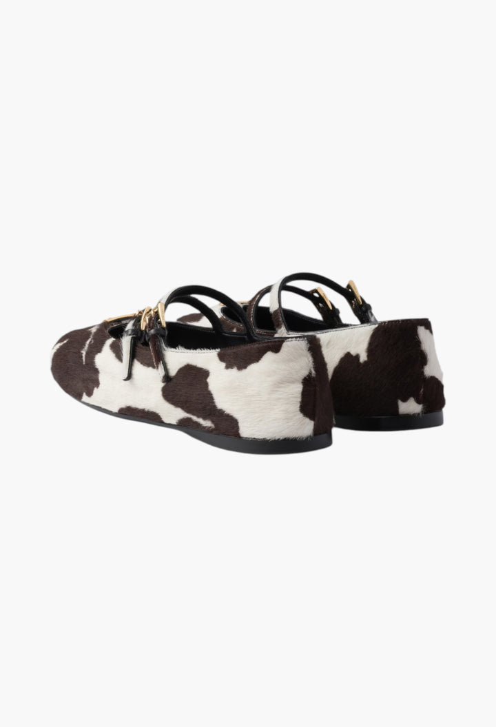 White/Dark Brown - Printed Leather Ballerinas - GLAM MODA