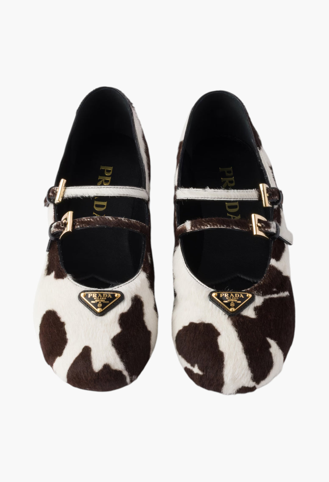 White/Dark Brown - Printed Leather Ballerinas - GLAM MODA