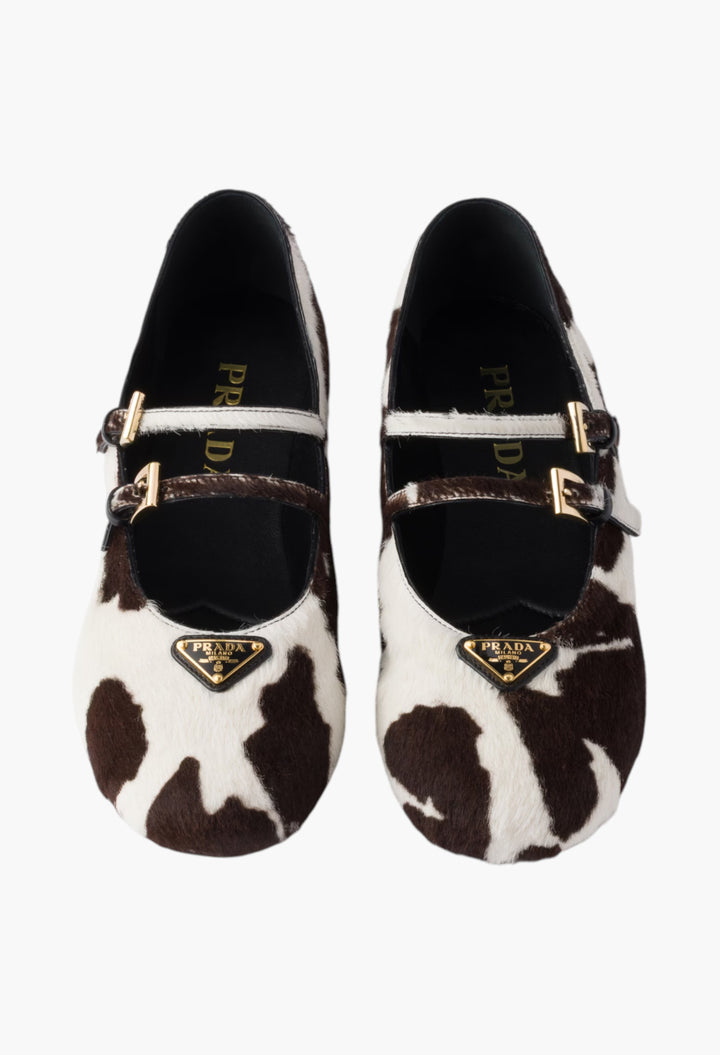 White/Dark Brown - Printed Leather Ballerinas - GLAM MODA