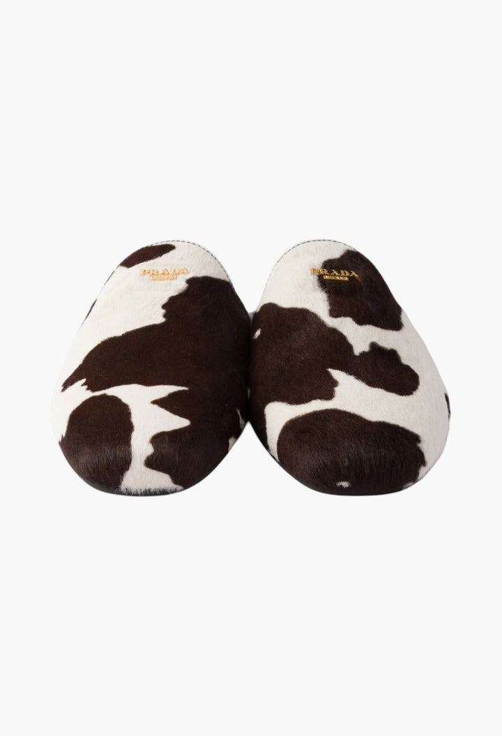 White / Dark Brown - Printed Leather Mules - GLAM MODA