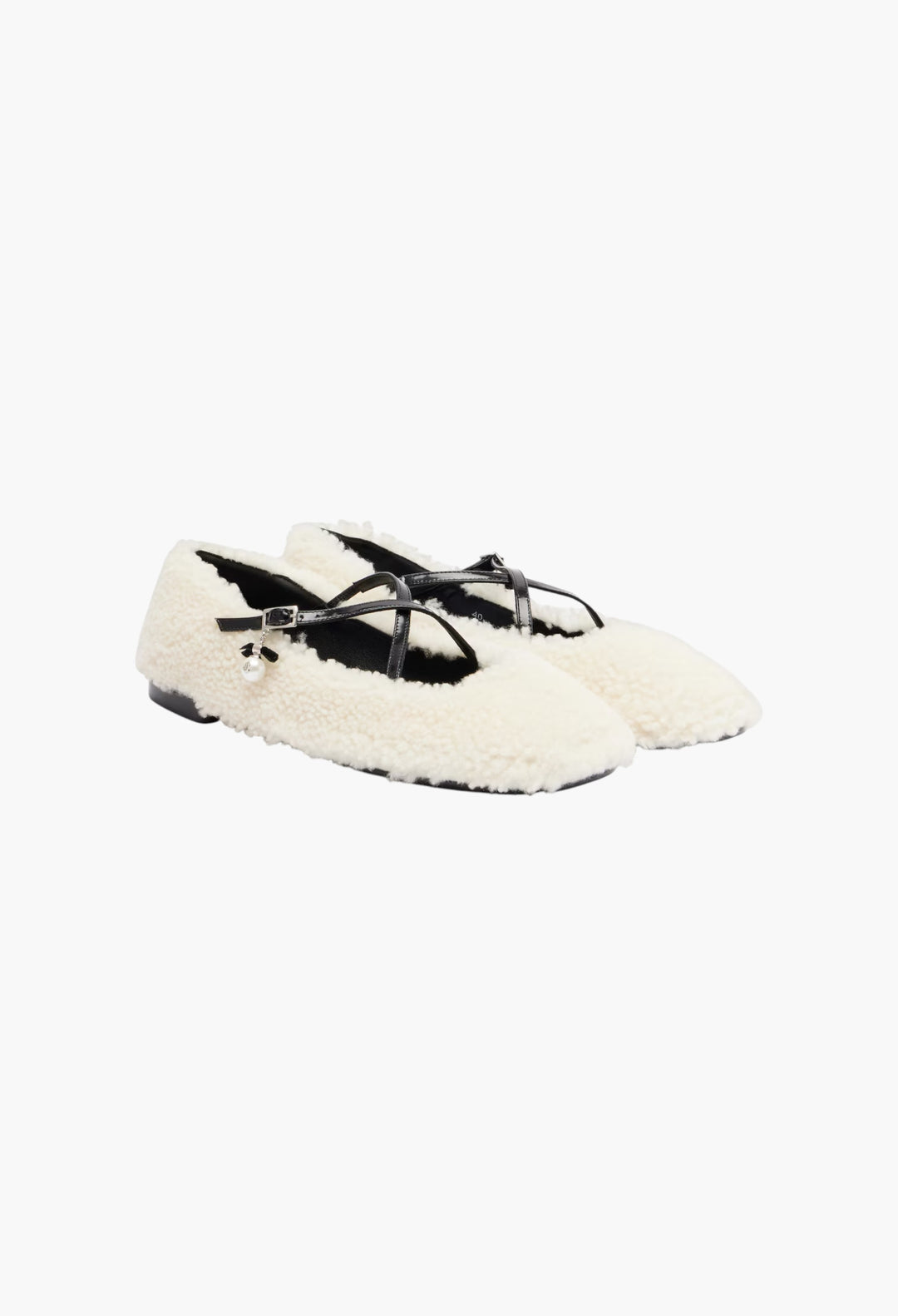 White - Eleri Shearling Ballet Flats - GLAM MODA