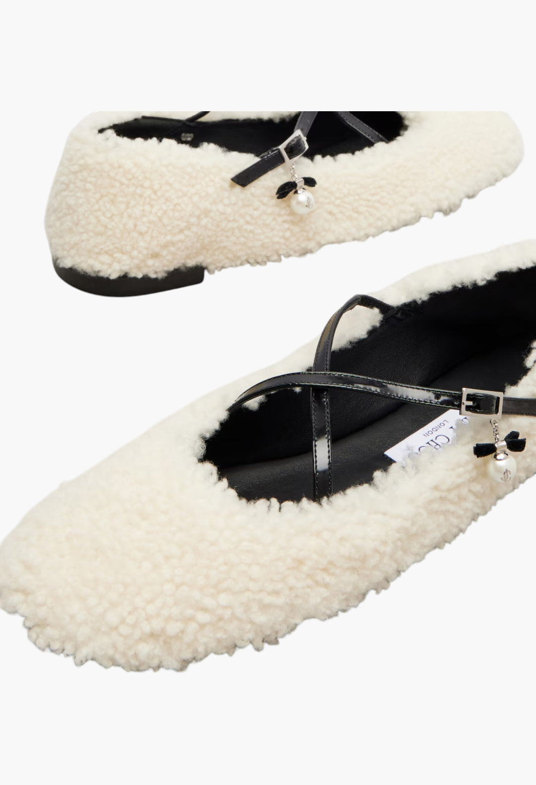 White - Eleri Shearling Ballet Flats - GLAM MODA
