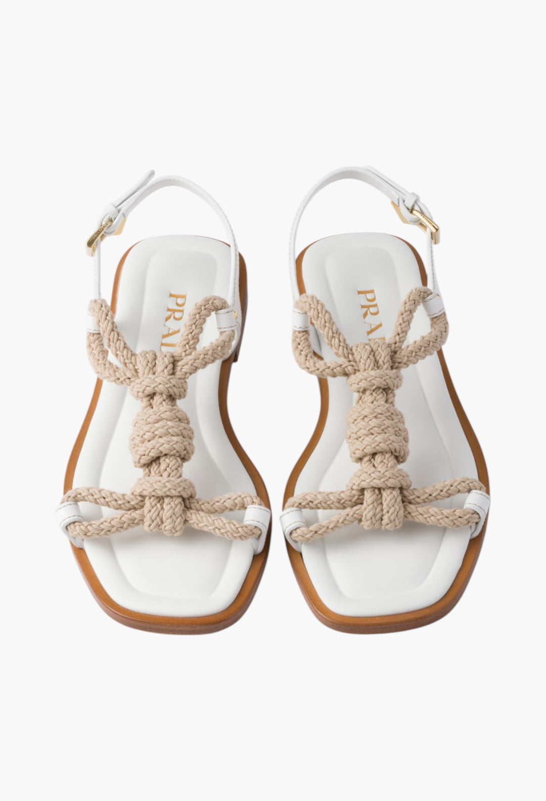 White - Flat Leather And Cord Sandals - GLAM MODA