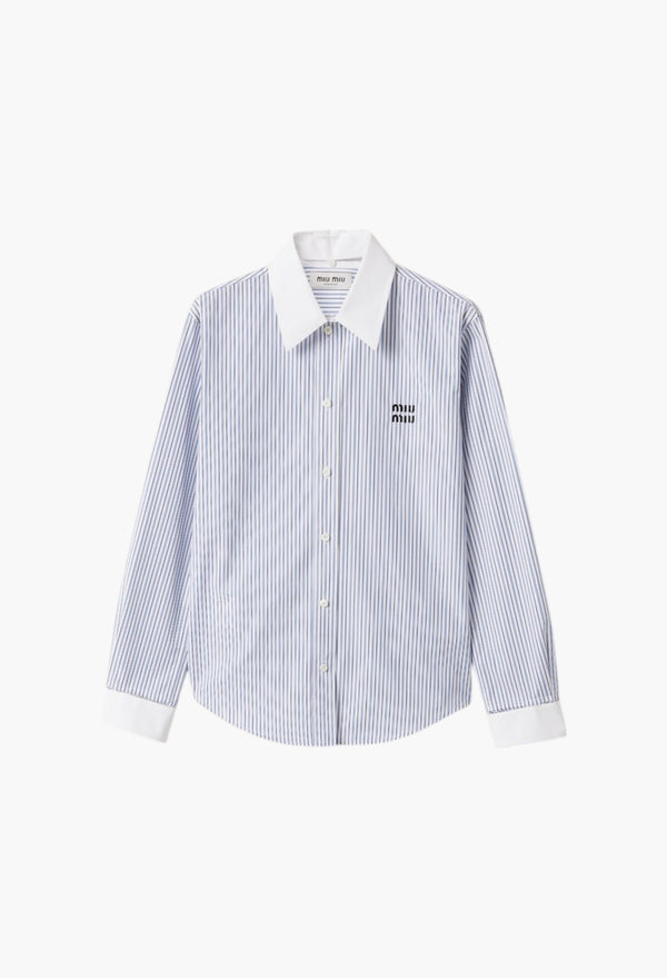 White/Light Blue - Striped Poplin Shirt