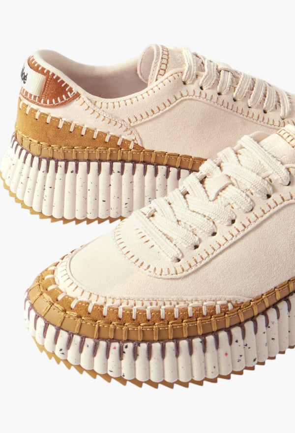 White - Nama Embroidered Leather-Trimmed Suede Sneakers