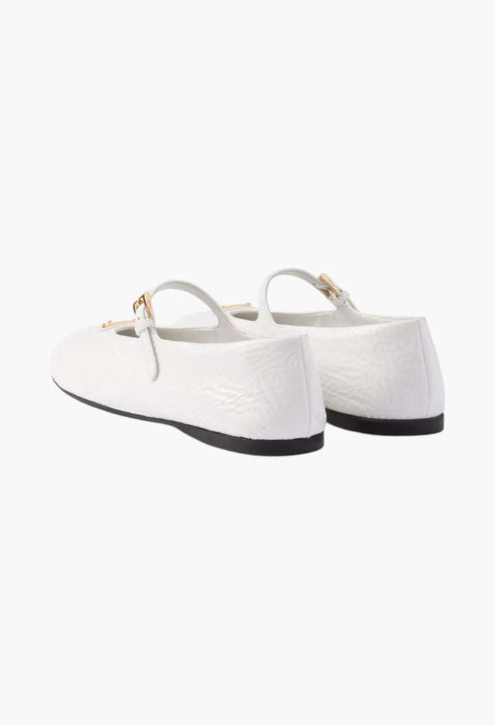 White Naplak Patent Leather Ballerinas - GLAM MODA