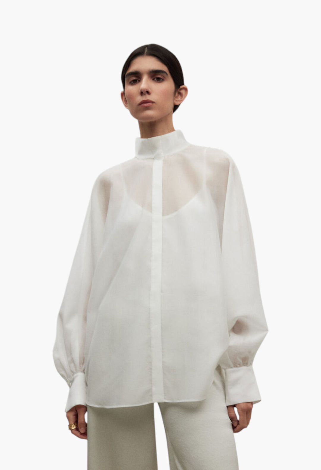 White - Oversized Semi-Sheer Shirt Woman - GLAM MODA