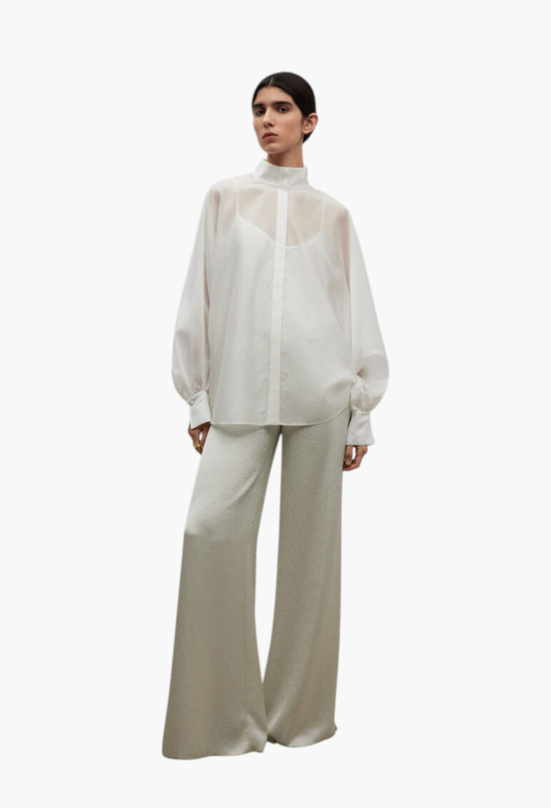 White - Oversized Semi-Sheer Shirt Woman - GLAM MODA