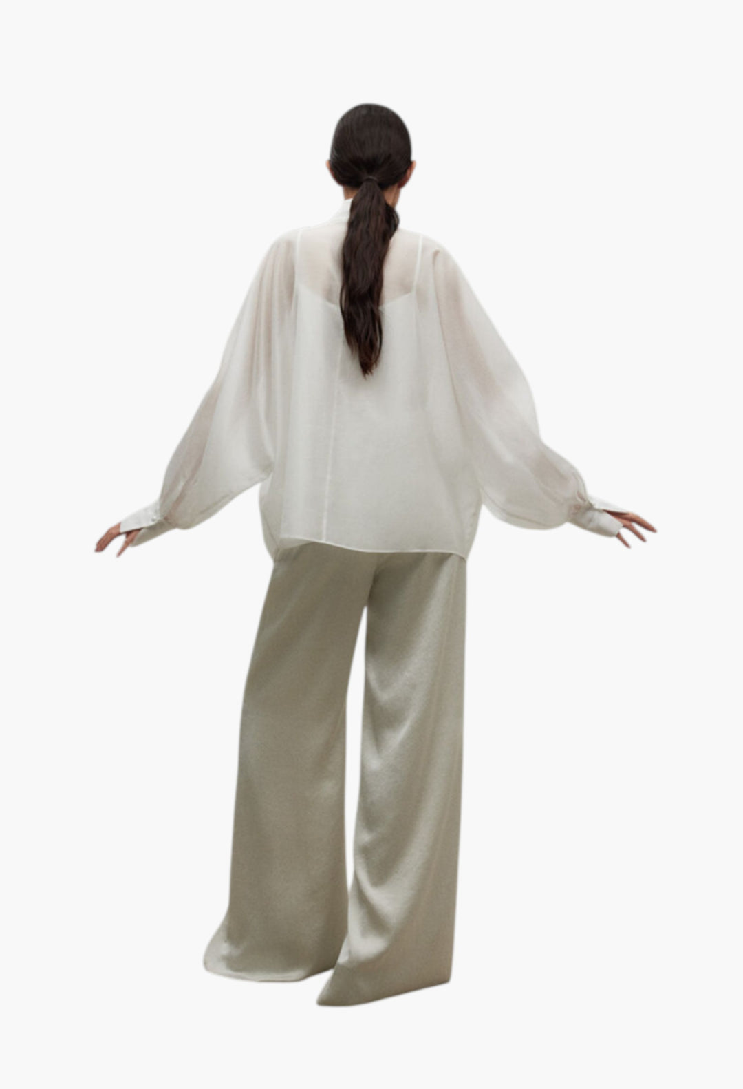 White - Oversized Semi-Sheer Shirt Woman - GLAM MODA