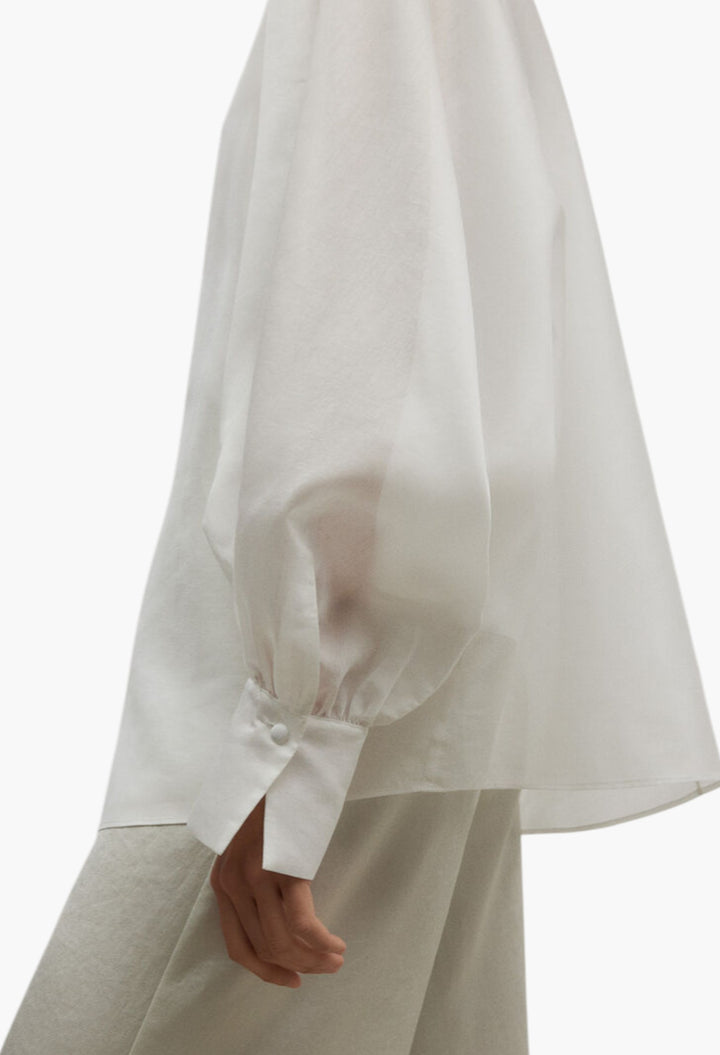 White - Oversized Semi-Sheer Shirt Woman - GLAM MODA