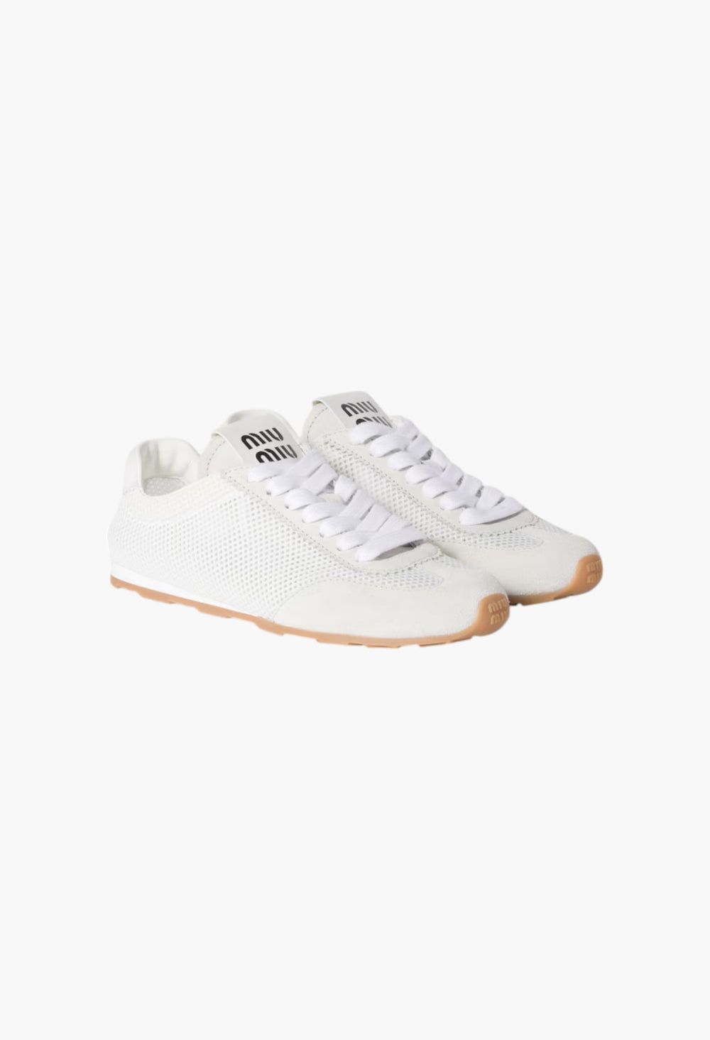 White - Plume Mesh And Suede Sneakers - GLAM MODA