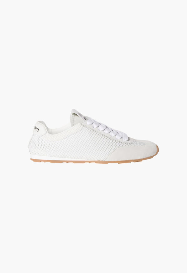 White - Plume Mesh And Suede Sneakers