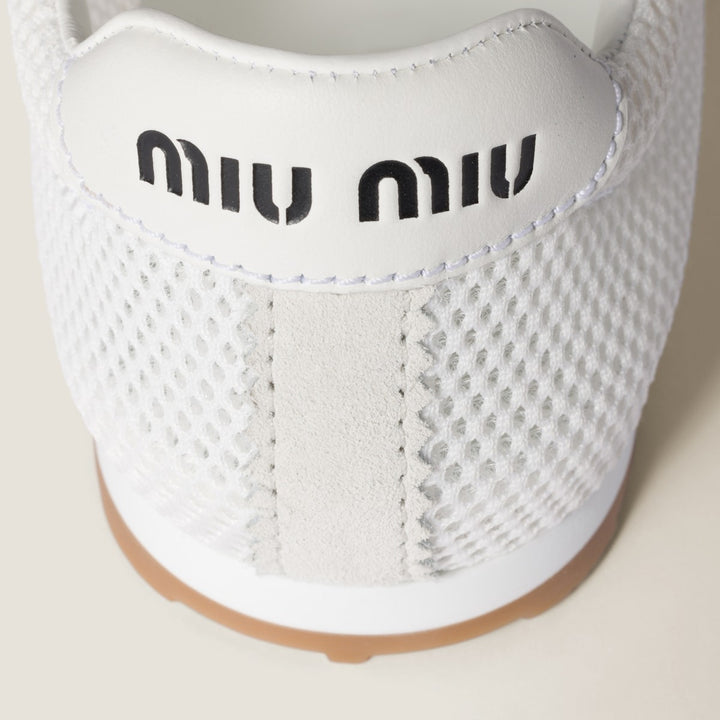 White - Plume Mesh And Suede Sneakers - GLAM MODA
