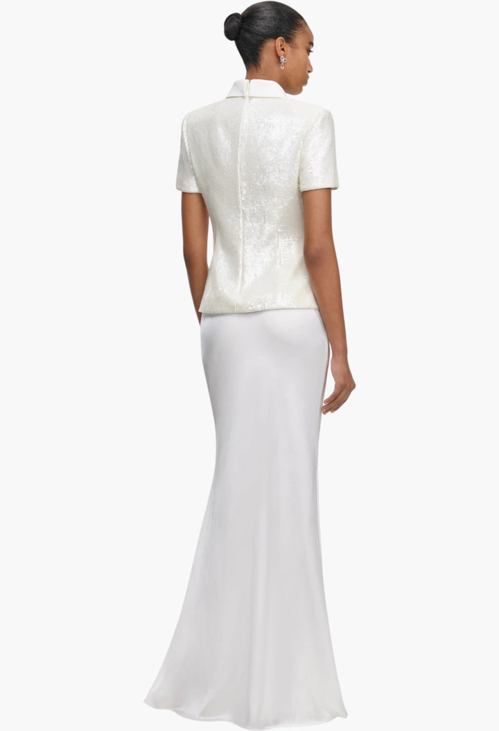 White Sequin Tailored Maxi Dress - GLAM MODA