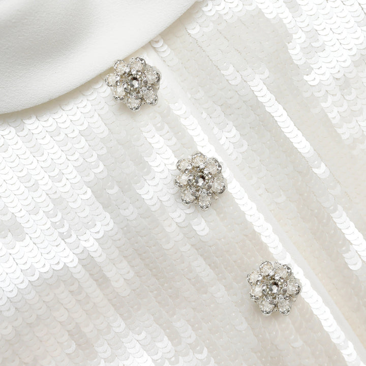 White Sequin Tailored Maxi Dress - GLAM MODA