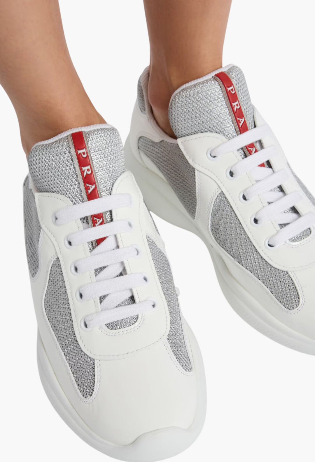 White/Silver - Prada America's Cup Biker Fabric Sneakers - GLAM MODA