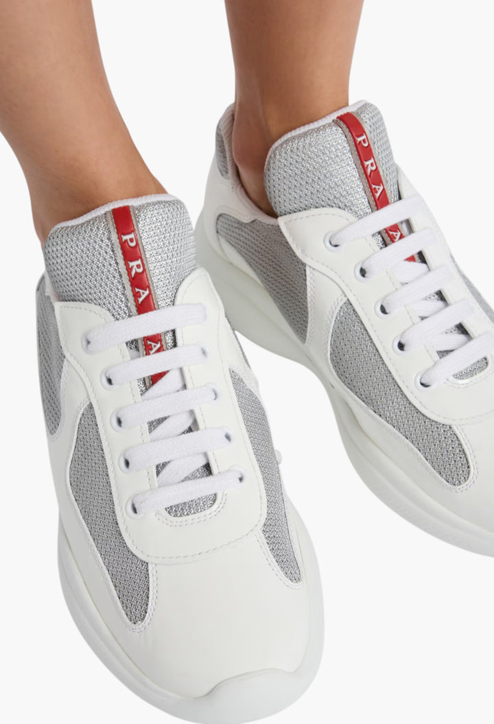 White/Silver - Prada America's Cup Biker Fabric Sneakers - GLAM MODA