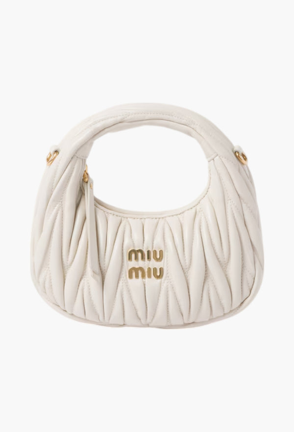 White - Wander Matelassé Nappa Leather Hobo Mini-Bag