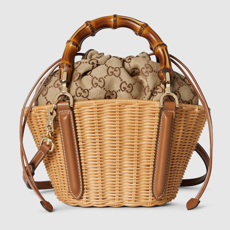 Wicker Mini Basket Bag With Bamboo - GLAM MODA