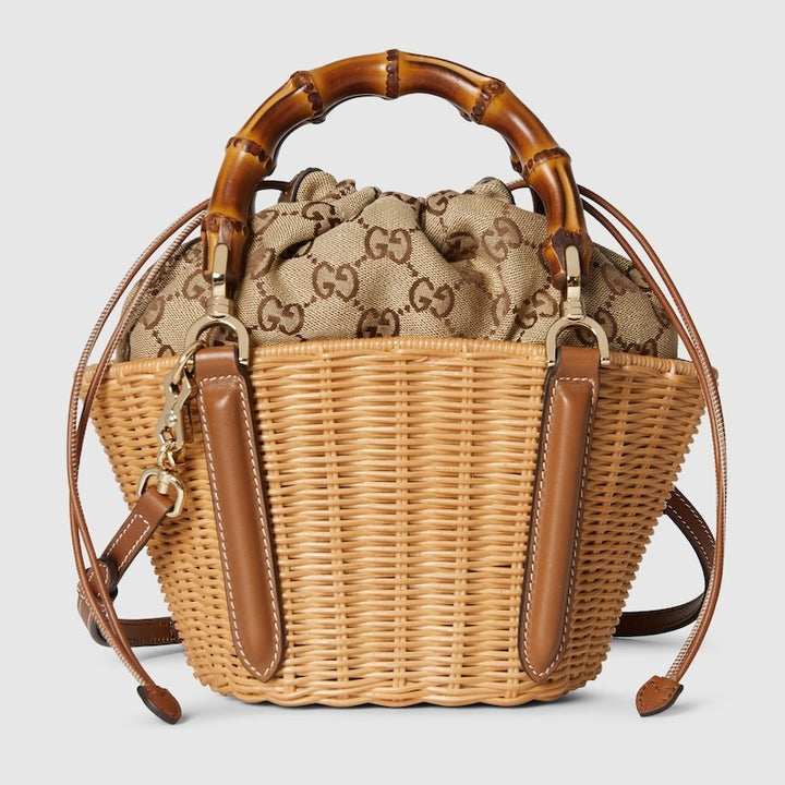 Wicker Mini Basket Bag With Bamboo - GLAM MODA