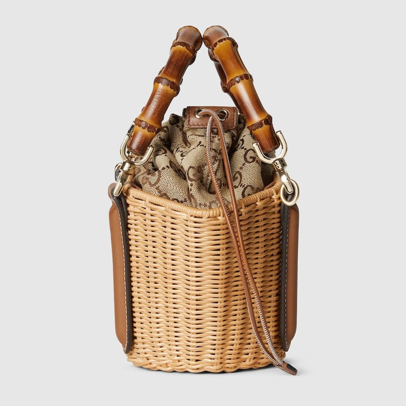 Wicker Mini Basket Bag With Bamboo - GLAM MODA
