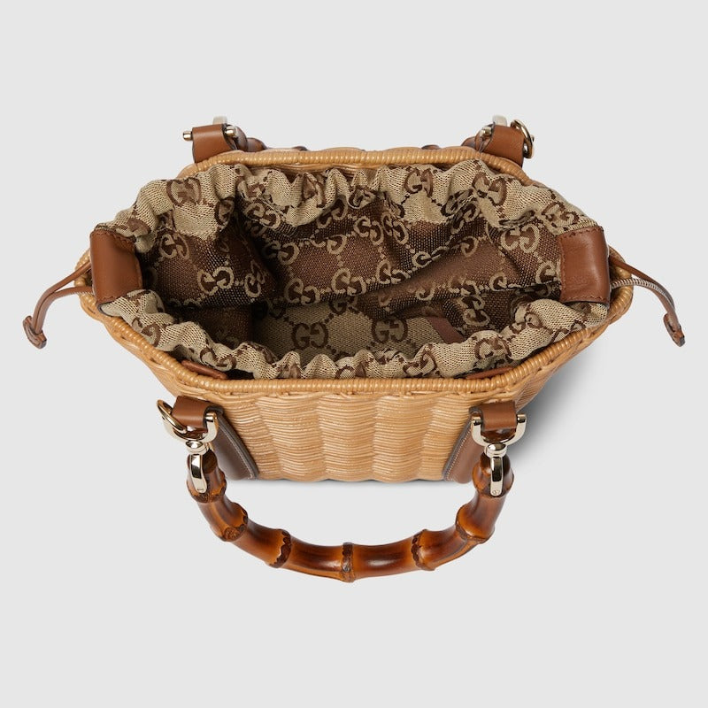 Wicker Mini Basket Bag With Bamboo - GLAM MODA