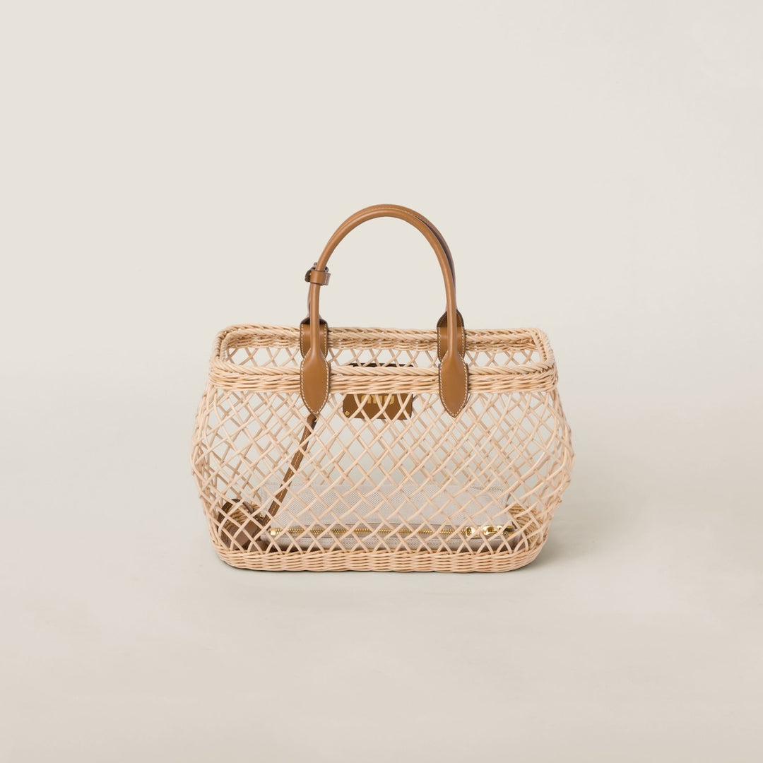 Woven Fabric Handbag With Leather Trim - Tan/Caramel - GLAM MODA