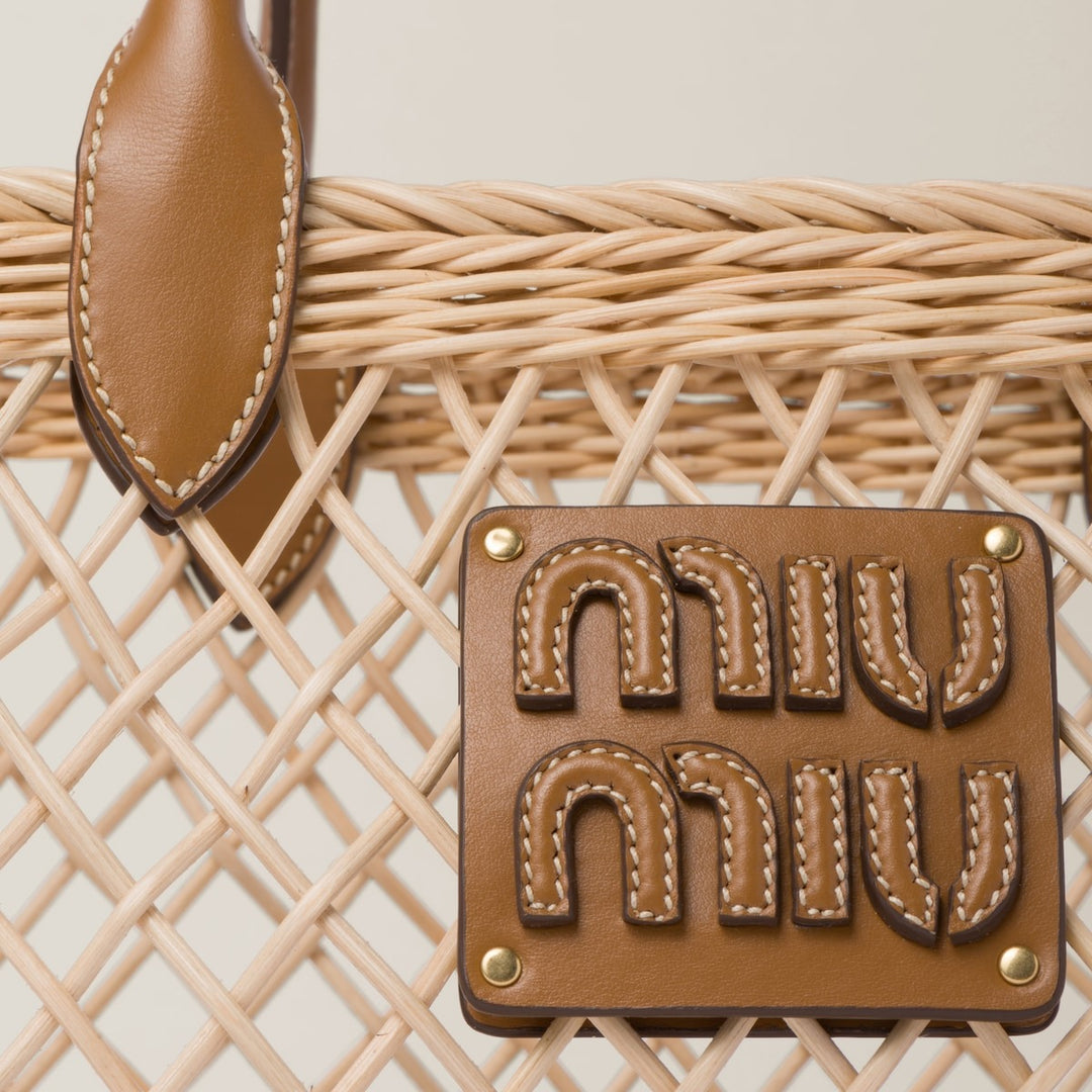 Woven Fabric Handbag With Leather Trim - Tan/Caramel - GLAM MODA