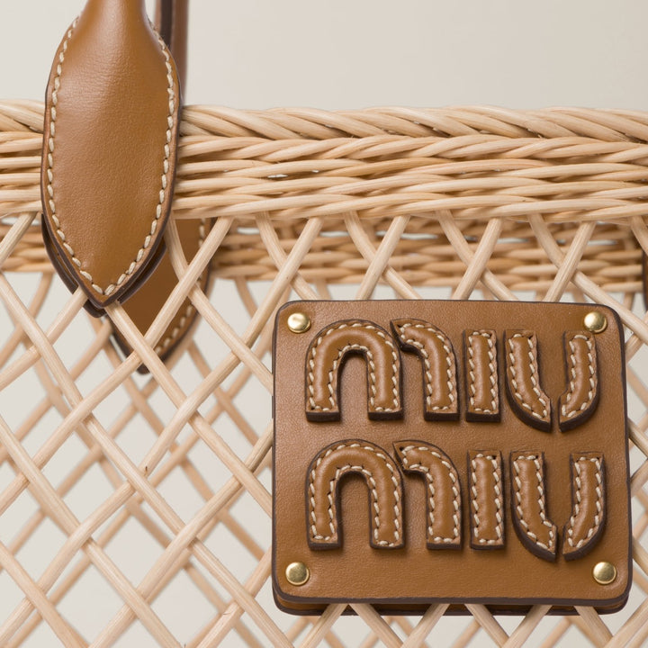 Woven Fabric Handbag With Leather Trim - Tan/Caramel - GLAM MODA