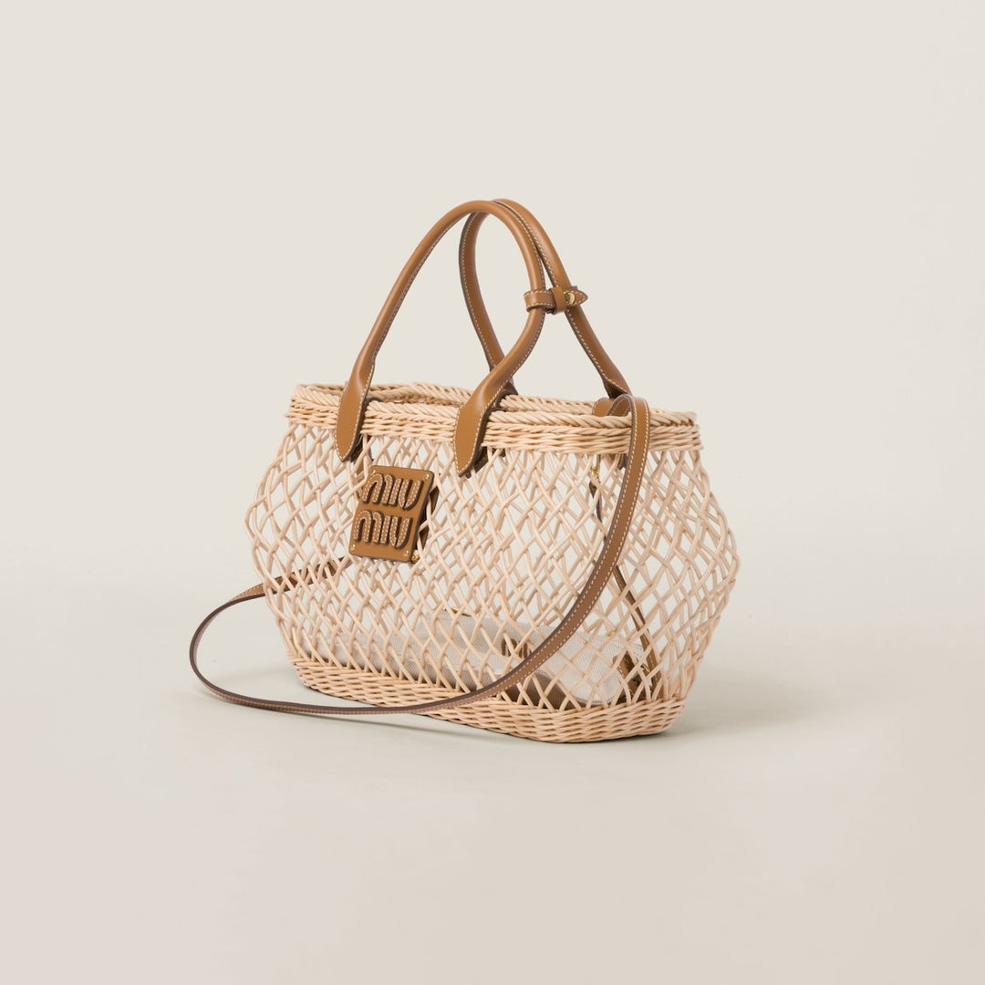 Woven Fabric Handbag With Leather Trim - Tan/Caramel - GLAM MODA